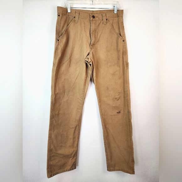 Wrangler Men's Classic Kahki Tan Straight Leg Painter Pants 100%Cotton, sz 32x34 - Picture 1 of 11